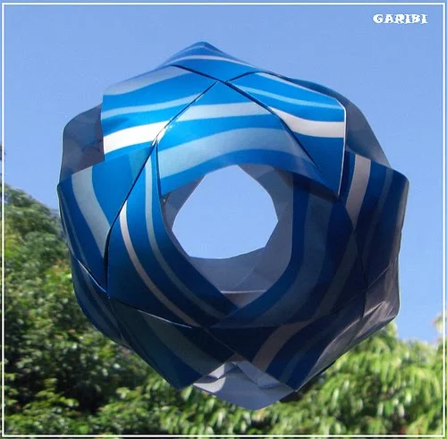 Blue and White Circular Origami Sculpture