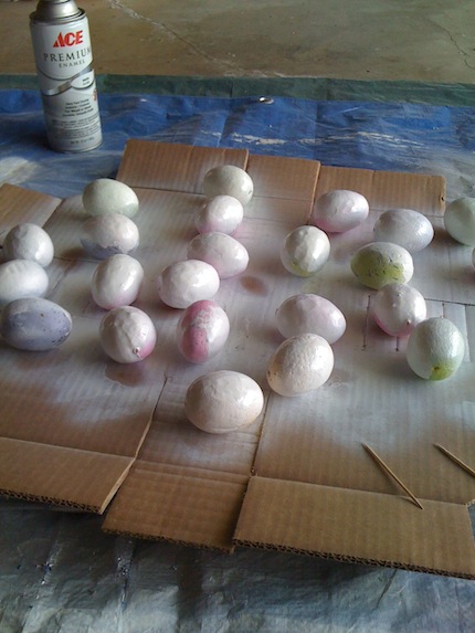 plain easter eggs to colour in. Spray paint your eggs white.