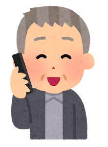 電話をする人のイラスト（高齢男性・笑った顔）