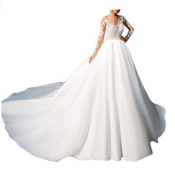 Bridal Gowns Train Lace Satin Sequins - Wedding Dresses for Bride 2021