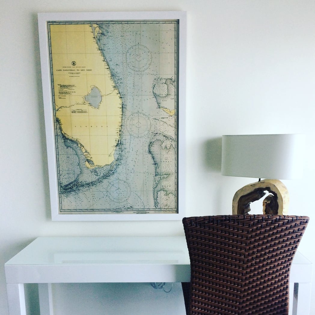 desk and map of key west at oceans edge