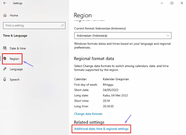 Additional date, time & regional settings