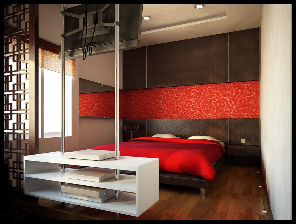 Desain Kamar Tidur Sederhana Nuansa Merah Interior Rumah