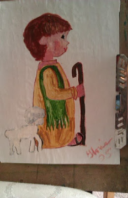 Lil  shepherd boy cartoon drawn & painted by Gloria Poole / Gloria in Atlanta, GA