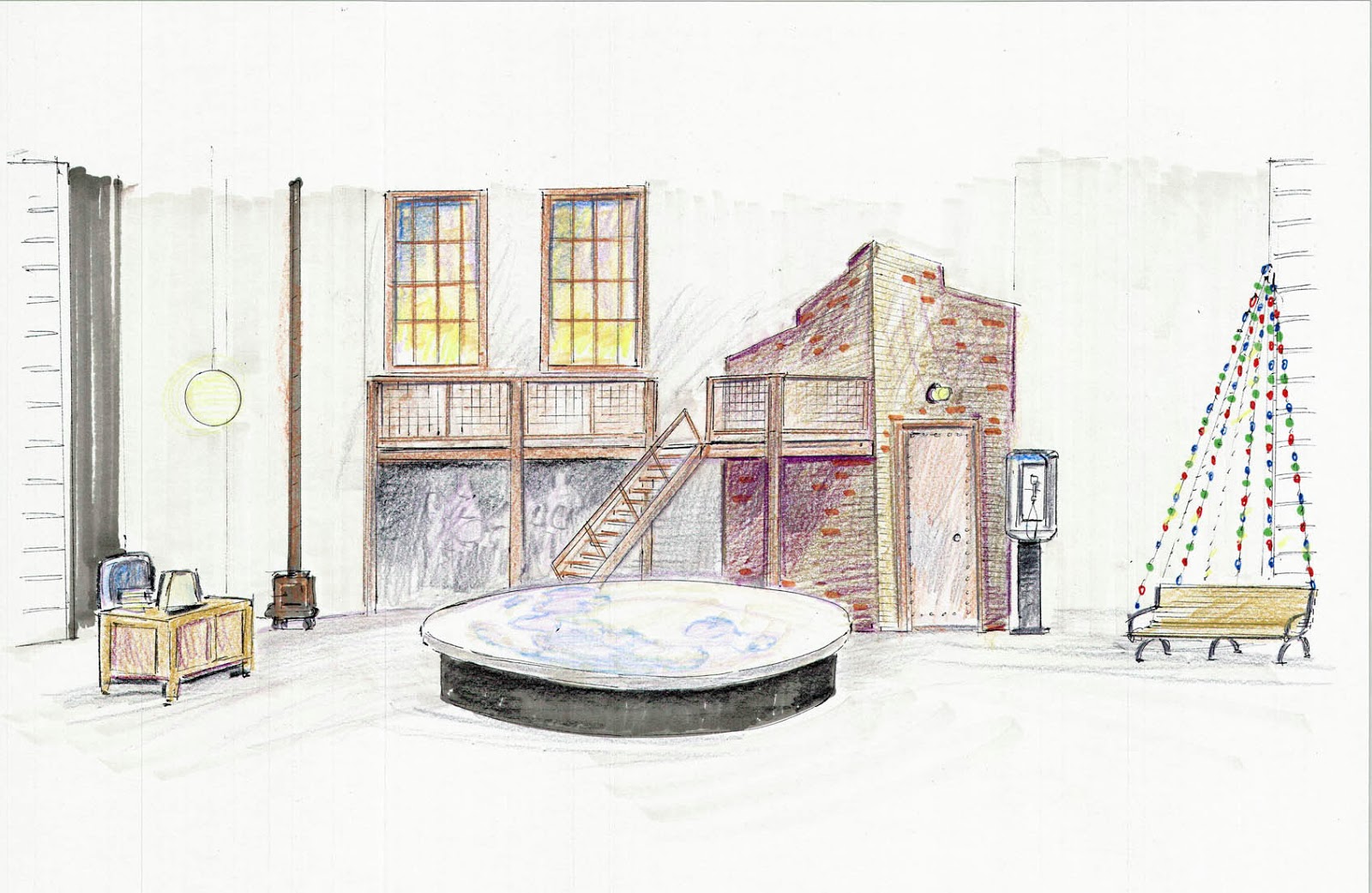 rent in Theatre Stage Set Design Sketches | 1600 x 1041