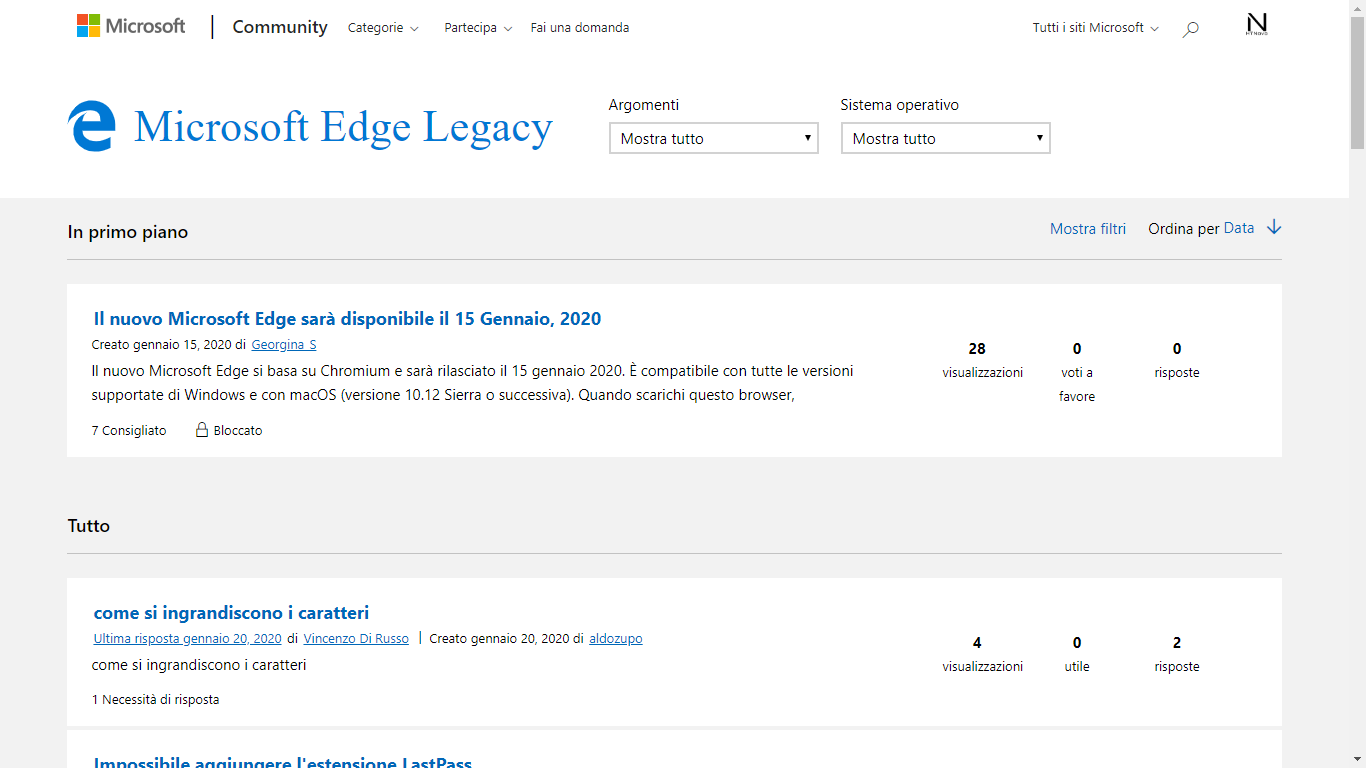 Nuova sezione Microsoft Edge Chromium in Microsoft Community