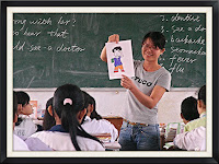 Teacher showing students how to complete activity
