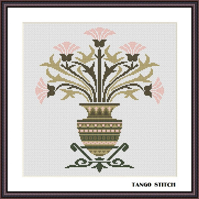 Art nouveau vintage vase with flowers cross stitch pattern - Tango Stitch