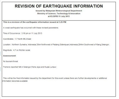 Gempa Bumi 11 Julai : Gegaran di Kuala Lumpur & Klang