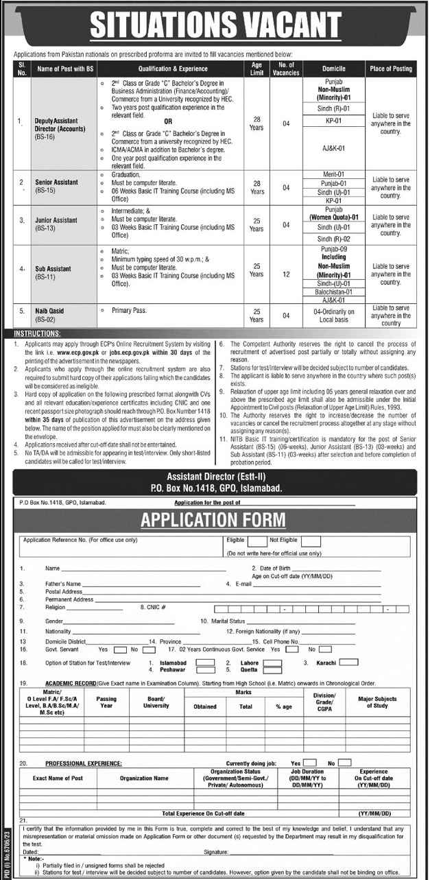 Election Commission of Pakistan ECP  Management Jobs In Islamabad 2024
