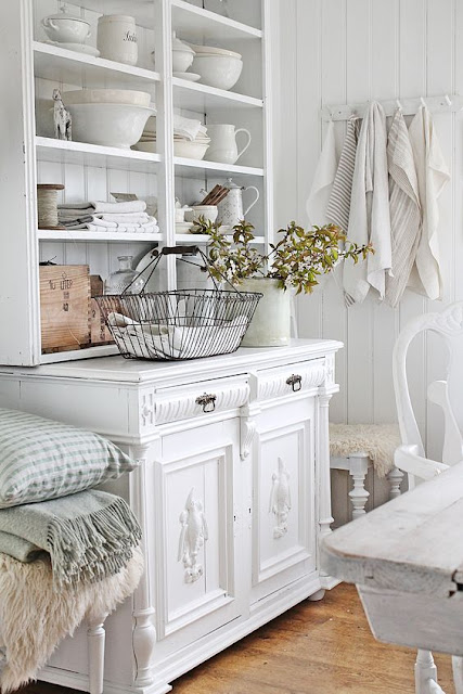 Breathtaking beautiful Swedish style vintage dining room with calm, peaceful decor - found on Hello Lovely Studio