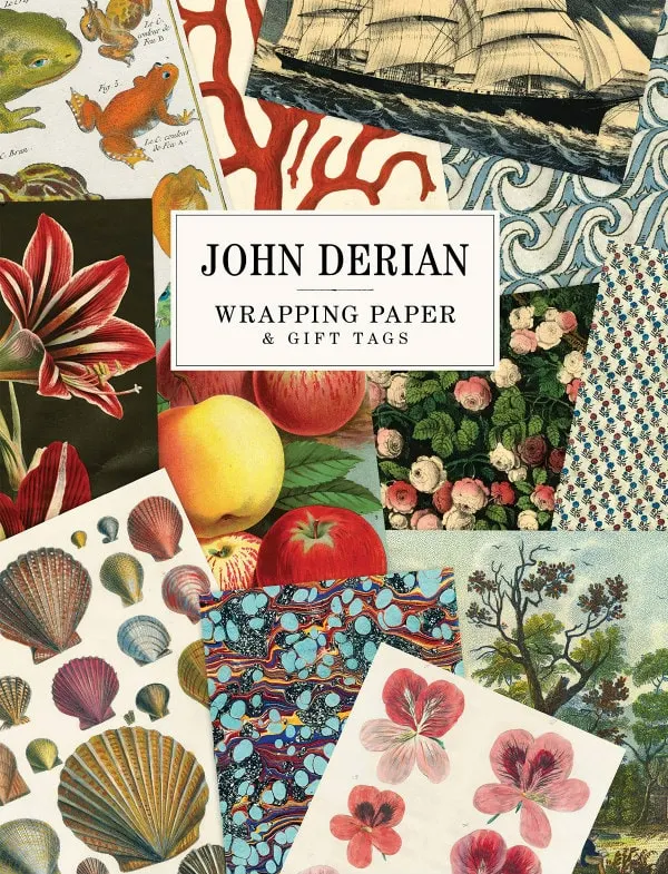 examples of colorful wrapping paper images including flowers, fruit, seashells and more