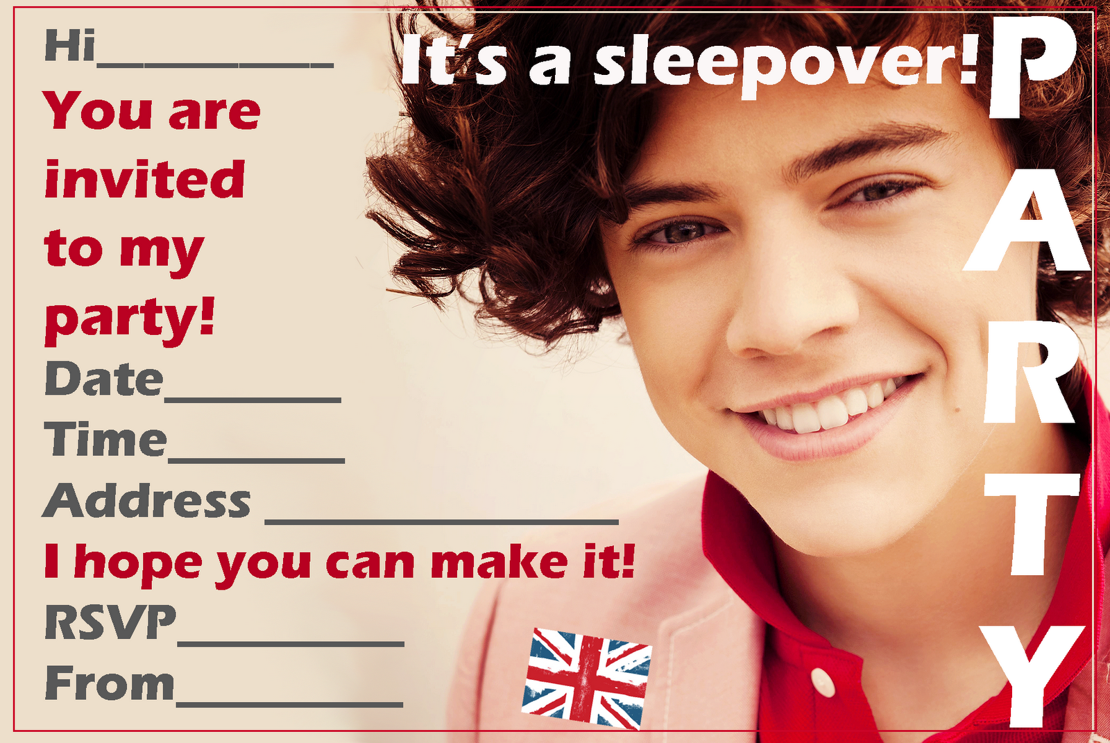 Wallpapers One Direction Sleepover Slumber Pyjama Party Invitations ...
