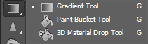 Gradient Tool icon. If you don't find the gradient tool icon, right-click on the Paint Bucket Tool or 3D Material Drop Tool to display other icons.