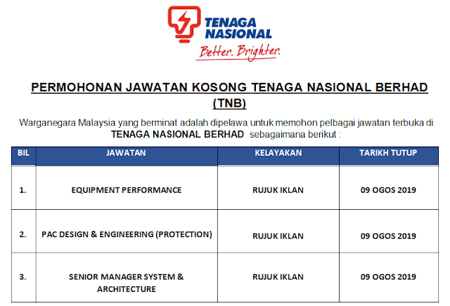 Permohonan Jawatan Kosong Tenaga Nasional Berhad (TNB ...