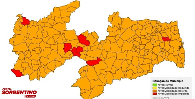 Plano Novo Normal: Paraíba segue com 100% das cidades nas bandeiras laranja e vermelha