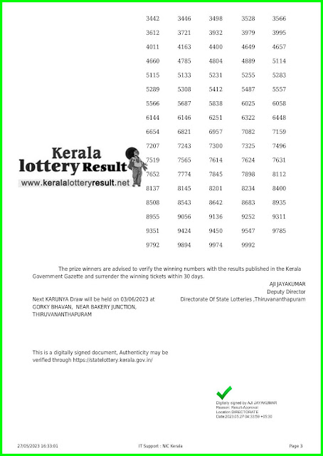 Off. Kerala Lottery Result; 27.05.2023 Karunya Lottery Results Today "KR 603