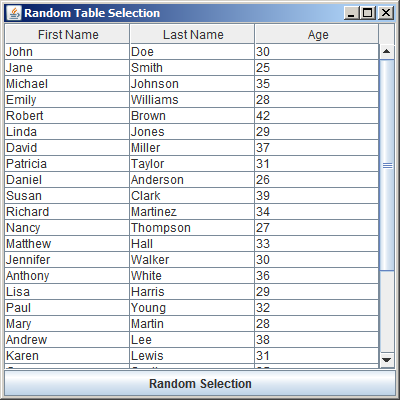 How to Select a Random Row From a JTable In Java