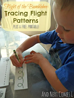 Flight of the Bumblebee Music Appreciation for kids: Tracing flight patterns with free printable from And Next Comes L