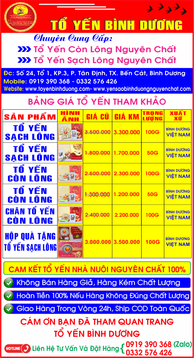 YẾN SÀO BÌNH DƯƠNG GIÁ BAO NHIÊU