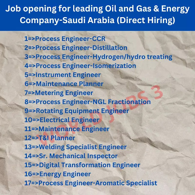 Job opening for leading Oil and Gas & Energy Company-Saudi Arabia (Direct Hiring)