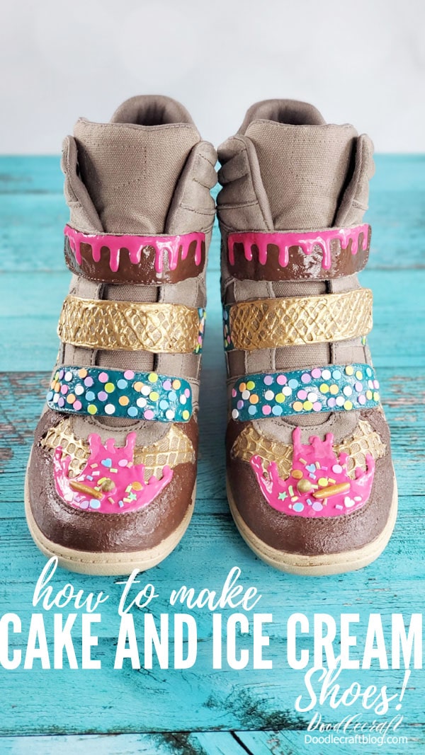 How to Paint Cake & Ice Cream Shoes!  These painted cake and ice cream shoes look good enough to eat!   Make a pair of cake and ice cream kicks to wear in delicious and show-stopping style!   These cool shoes are the perfect upcycled accessory!