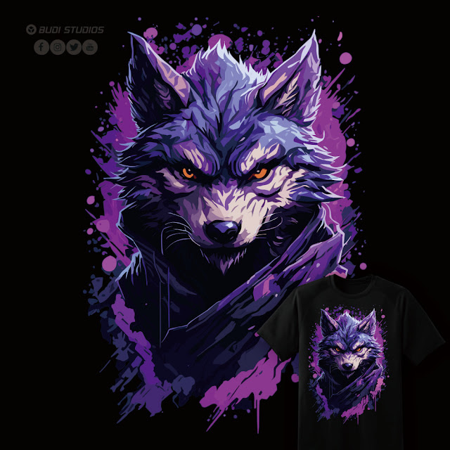 Kaos Evil Ninja Wolf Purple v4 - Premium Tshirt