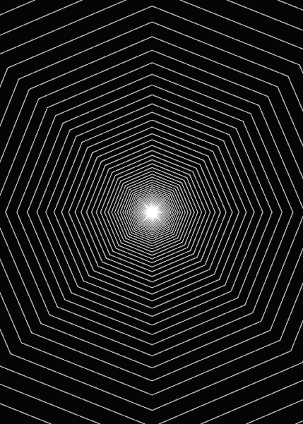 Radiating from center a spiderweb like psychedelic animation