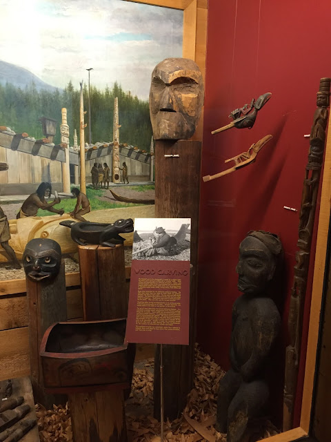 Incredible exhibit of wood artifact carved by Native American tribes of the Pacific Northwest.