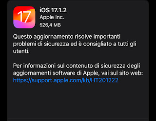 Apple: rilascia iOS 17.1.2 per iPhone e iPad