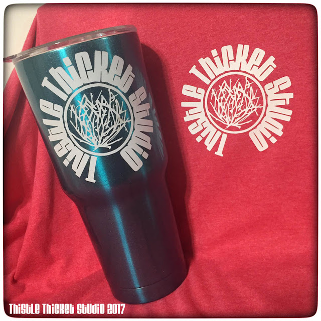 Thistle Thicket Studio, custom t-shirt, custom travel cup