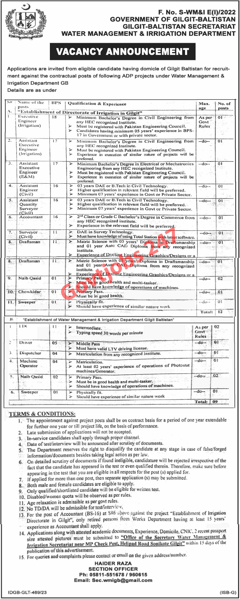 water management and irrigation department jobs advertisement