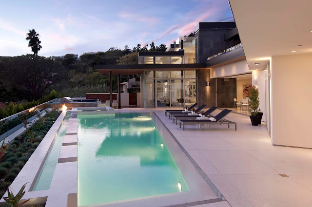 Picture of swimming pool on the terrace of modern home in Hollywood Hills
