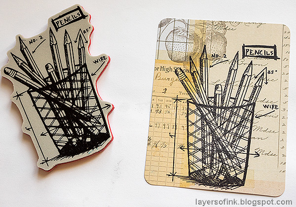 Layers of ink - Back to school mini-book tutorial by Anna-Karin Evaldsson. Stamp Tim Holtz Schoolhouse Blueprint.