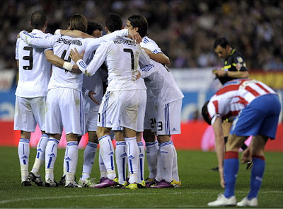 All the Real Madrid players celebrated the second goal of the match against Atletico