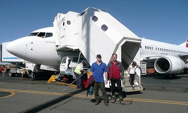 Getting off the plane.