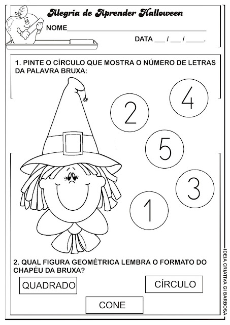 Atividade Matemática Educação Infantil Temática Halloween Chapéu da Bruxa.