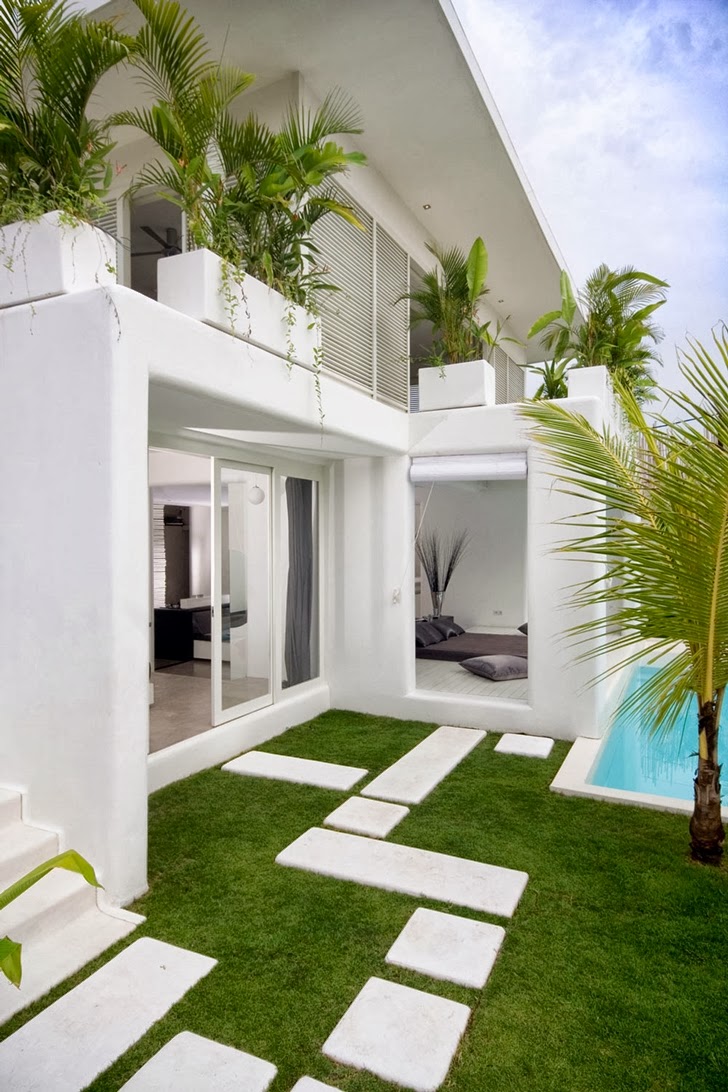 White facade on Exotic contemporary style house in Bali