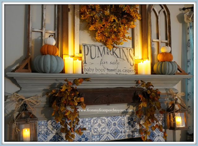 Farmhouse Cottage Fall Fireplace Mantel-FlamelessCandles-From My Front Porch To Yours
