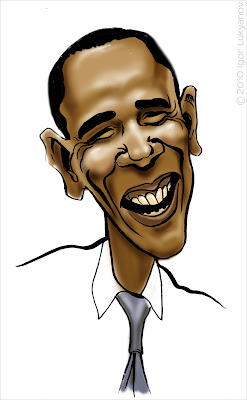 funny smiling Barrack Obama (the USA president) caricature