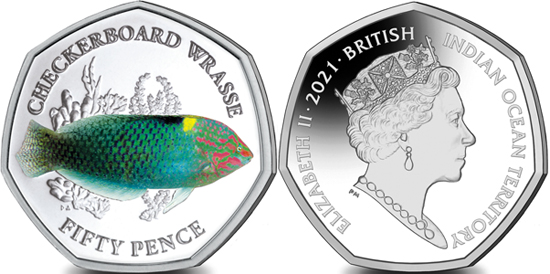 British Indian Ocean Territory 50 pence 2021 - Checkerboard wrasse