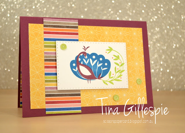 scissorspapercard, Stampin' Up!, Sale-A-Bration, Beautiful Peacock, Birthday Memories DSP