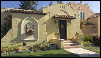 Front Exterior One Story Spanish Style House With Potted Plants [Ldk1001044] > Stock Photos
