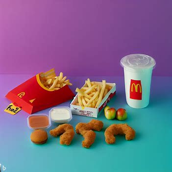 a 6 Piece Chicken McNuggets® Happy Meal® with fries, milk, apple slices, and a toy