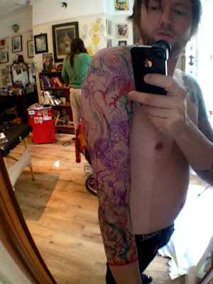Tattoo stencil applied with background and flowers