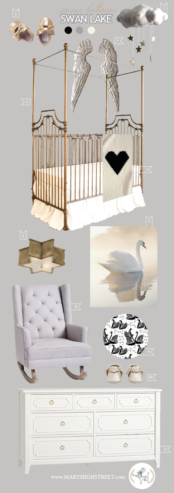 Swan Lake || on California Peach || Nursery Baby Room Interior Design Style Board 