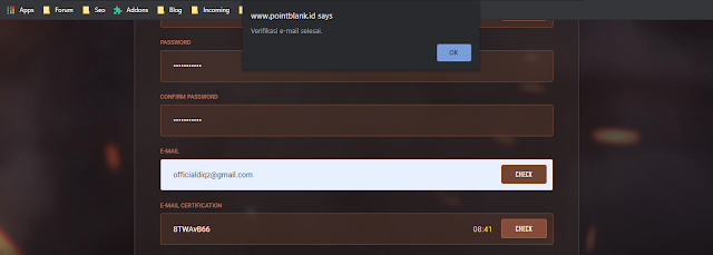 verifikasi email point blank zepetto
