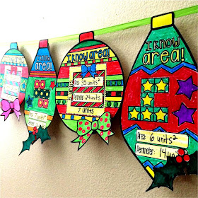 area and perimeter math pennant ornaments for Christmas and winter holidays