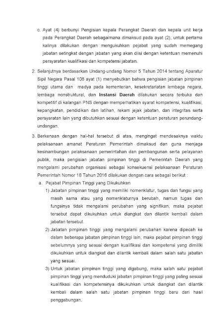 Surat Menteri PANRB Tentang Pengisian JPT di Pemprov dan Pemkab Terkait Pelaksanaan PP Nomor 18 Tahun 2016 Tentang Perangkat Daerah