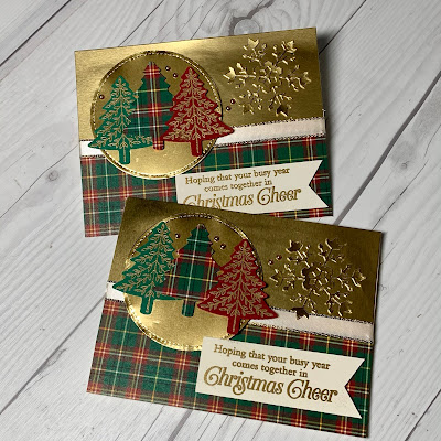 Pine Tree Christmas Cards using Stampin' Up! Perfectly Plaid Stamp Set